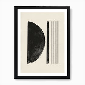 Minimalist Geometric Line, Moon Object, Neutral Color, Watercolor Black Neutral Painting Art Print