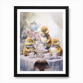 Duckling Tea Party 1 Art Print