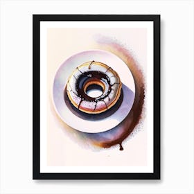 A Donut On A Plate With A Coffee Next To It Cute Neon 1 Art Print