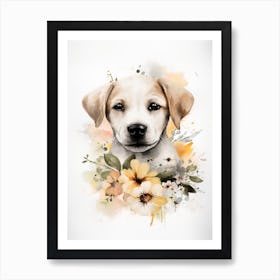 Floral Baby Puppy Dog Watercolour 1 Art Print