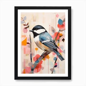 Bird Painting Collage Carolina Chickadee 2 Art Print
