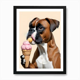 Boxer Dog Eating Ice Cream 2 Art Print