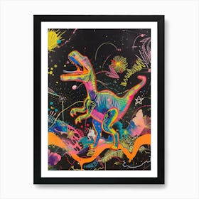 Abstract Neon Dinosaur Explosion Art Print