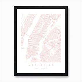 Manhattan New York Light Pink Minimal Street Map Art Print