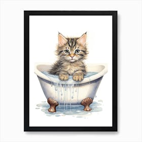 American Bobtail Cat In Bathtub Bathroom 3 Art Print