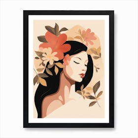 Portrait Of A Woman With Flowers Art Print