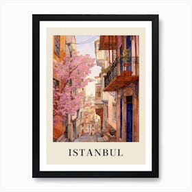 Istanbul Turkey 3 Vintage Pink Travel Illustration Poster Art Print