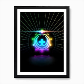 Neon Geometric Glyph in Candy Blue and Pink with Rainbow Sparkle on Black n.0407 Art Print