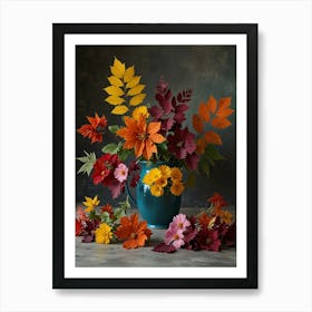 Autumn Flowers In A Blue Vase Art Print