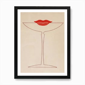 Red Lipstick, Martini Glass, Vintage Bar Cart Print Art Print