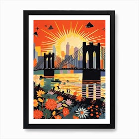 Brooklyn Bridge United States Colourful 1 Art Print