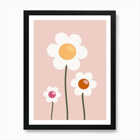 Vintage Daisies Retro Flowers Peach Art Print