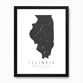 Illinois Mono Black And White Modern Minimal Street Map Art Print
