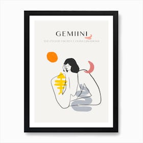 Gemini Zodiac Sign One Line Art Print