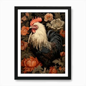 Dark And Moody Botanical Rooster 2 Art Print