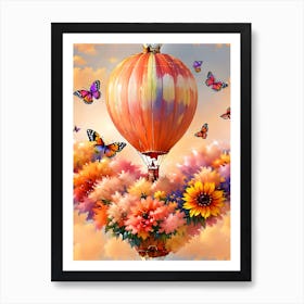 Hot Air Balloon With Butterflies Art Print