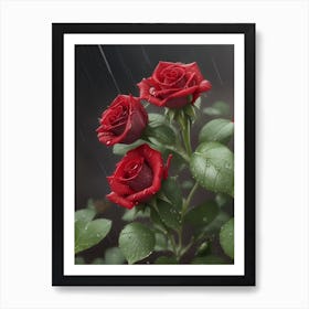 Red Roses At Rainy With Water Droplets Vertical Composition 80 Art Print