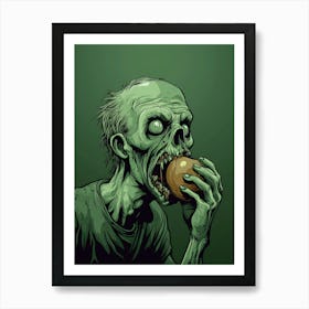 Scary Zombie Eating An Apple 1 Art Print