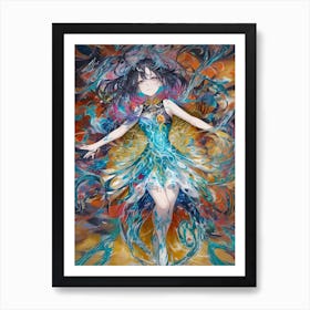 Anime Girl In A Blue Dress Art Print