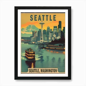 Seattle Vintage Travel Poster 3 Art Print