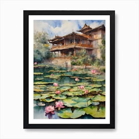 Lotus Flowers In The Pond Art Print