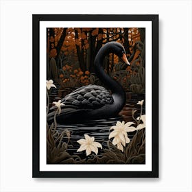 Dark And Moody Botanical Swan 2 Art Print