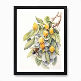 Beehive With Bourvardia Watercolour Illustration 2 Art Print