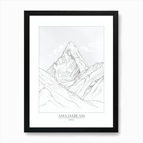 Ama Dablam Nepal Line Drawing 5 Poster Art Print
