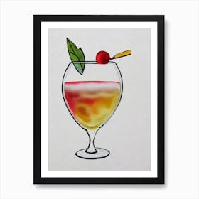 French MCocktail Poster artini Minimal Line Drawing With Watercolour Cocktail Poster Art Print
