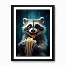 Cartoon Bahamian Raccoon Eating Popcorn At The Cinema 4 Art Print