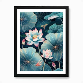 Lotus Flower With Dragonfly 1 Art Print