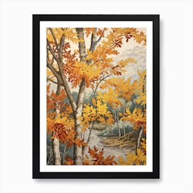 European White Birch 2 Vintage Autumn Tree Print  Art Print