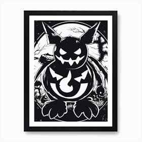 Pokemon Halloween Jack O Lantern Black And White Pokedex Art Print