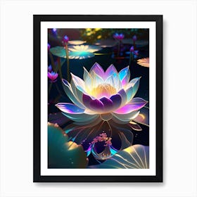 Lotus Flower In Garden Holographic 7 Art Print