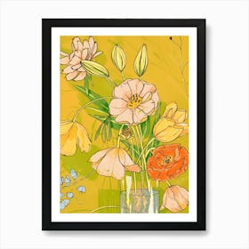 Floral Bouquet in Lime Background Art Print