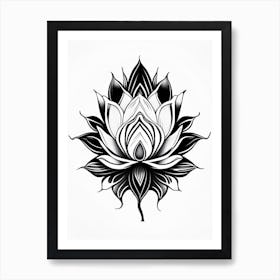 Lotus Flower, Symbol, Third Eye Simple Black & White Illustration 1 Art Print