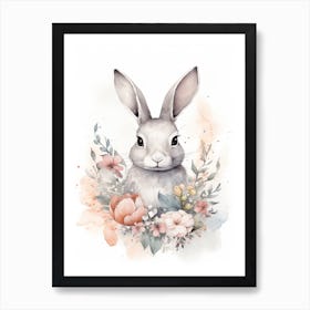 Floral Baby Rabbit Bunny Watercolour 2 Art Print