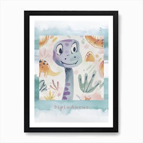 Cute Muted Diplodocus Dinosaur 4 Poster Art Print