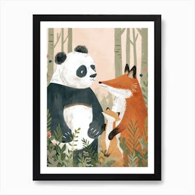 Giant Pand And A Fox Storybook Illustration 3 Art Print