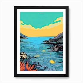 Minimal Design Style Of Great Barrier Reef, Australia 3 Art Print