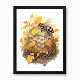 Royal Jelly Bee Beehive Watercolour Illustration 3 Art Print