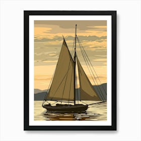 Sailboat At Sunset Vector Art Print