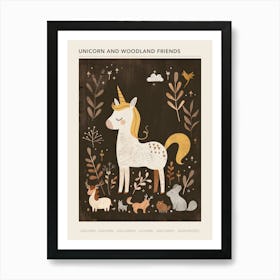 Unicorn & Woodland Animal Friends Muted Pastel 1 Poster Art Print