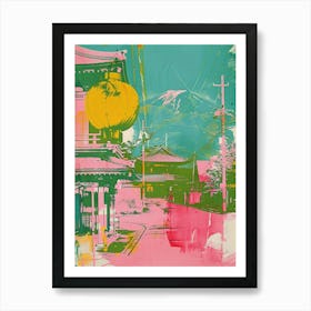 Beppu Japan Retro Duotone Silkscreen 2 Art Print