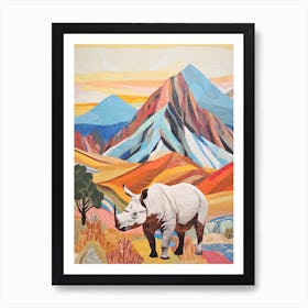 Patchwork Colourful Rhino 3 Art Print