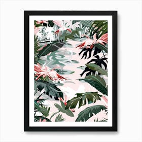 Tropical Jungle With Flamingos Art Print