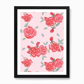 Watercolor Red Roses Art Print