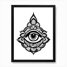 Om Aum, Symbol, Third Eye Simple Black & White Illustration 1 Art Print