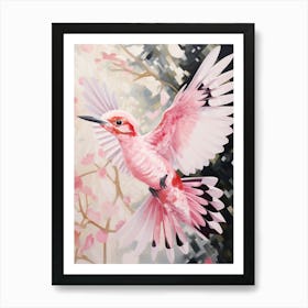 Pink Ethereal Bird Painting Woodpecker 1 Art Print