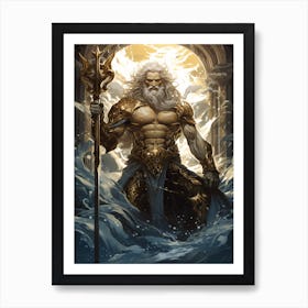  An Illustration Of The Greek God Poseidon In Art Deco 2 Art Print